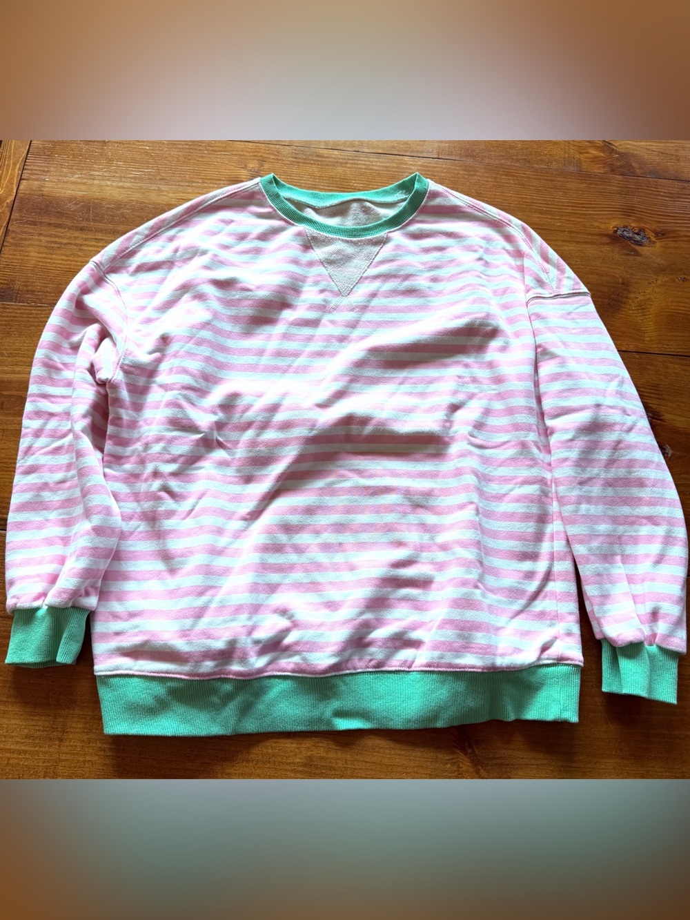 Women’s Pink & White Stripe Long Sleeve Top with Mint Trim